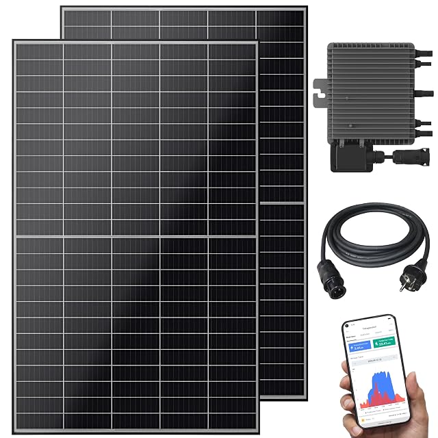Kit solar de balcón VESKA con dos módulos bifaciales en marcos de aluminio negro