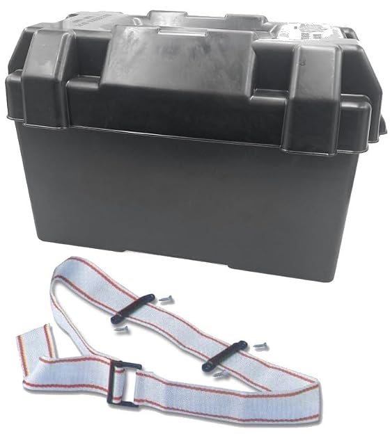 Caja de batería Bootskiste de plástico negro con tapa y correa