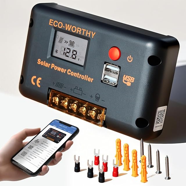 Regulador solar PWM Bluetooth ECO-WORTHY de 30 A con pantalla LCD
