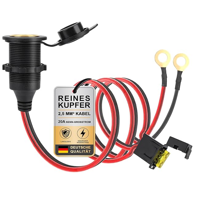 Toma de 12 V de calidad náutica Dongge con cable grueso y portafusibles
