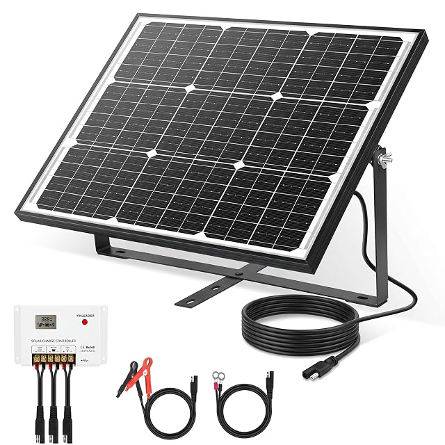 Panel solar monocristalino Yinleader de 50 W con regulador PWM y cables SAE