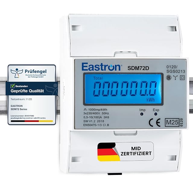 Contador de energía trifásico EASTRON SDM72D-MID con LCD retroiluminado