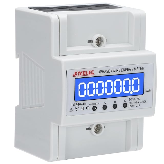 Contador de energía trifásico en carril DIN JOYELEC con LCD