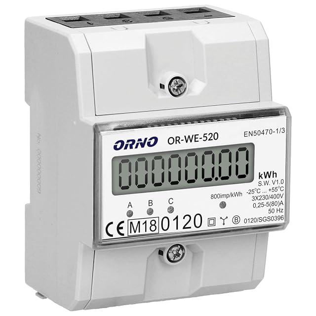 Contador trifásico certificado MID Orno OR-WE-520 en carril DIN, caja blanca