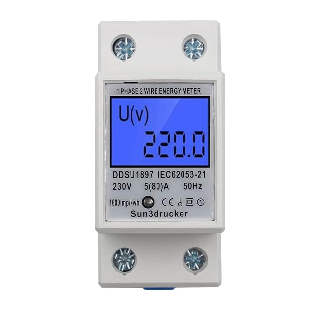 Contador de kWh monofásico en carril DIN Sun3drucker con LCD retroiluminado