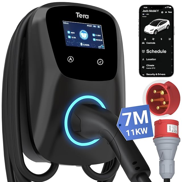 Cargador Tera W01 para vehículo eléctrico con cable Type 2 y soporte mural