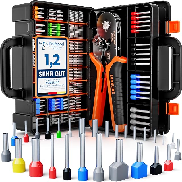 Tenaza de engastar punteras con trinquete hexagonal SOMELINE con surtido de punteras