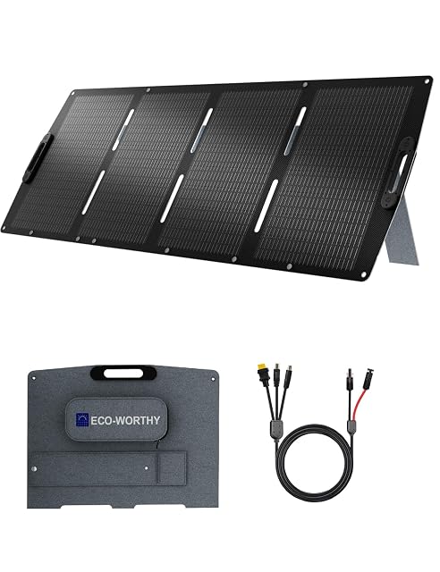 Panel solar plegable ECO-WORTHY de 200 W con pie integrado y cierre magnético