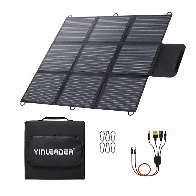 Panel solar de tela Yinleader de 200 W colgado de un toldo con mosquetones