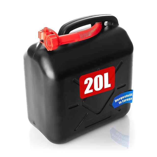 Bidón de plástico negro y rojo BigDean de 20 litros con tubo vertedor flexible