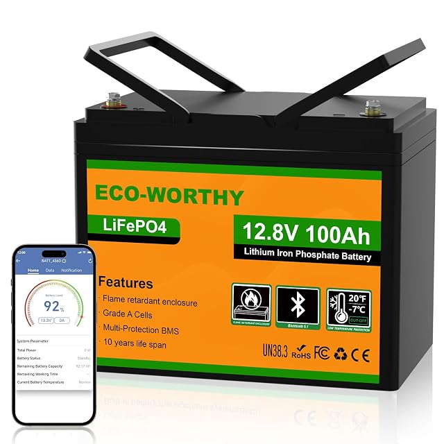 Batería LiFePO4 ECO-WORTHY de 100 Ah con supervisión Bluetooth
