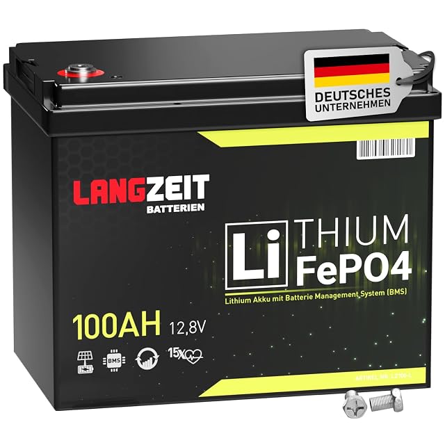 Batería LiFePO4 LANGZEIT de 100 Ah en una caja negra compacta