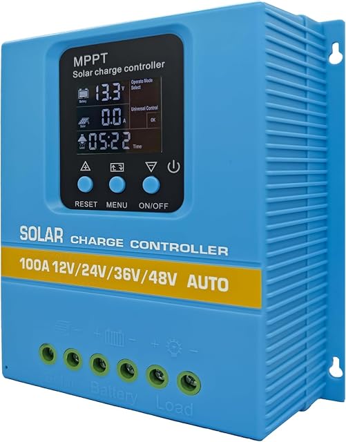 Regulador de carga solar MPPT POWLSOJX de 100 A con pantalla LCD retroiluminada