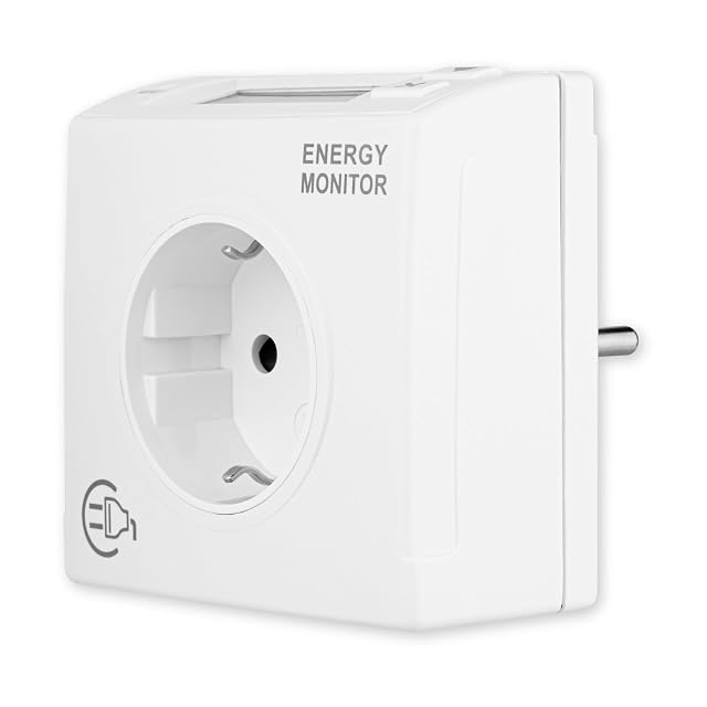 Contador de energía de enchufe REV blanco con pantalla LCD