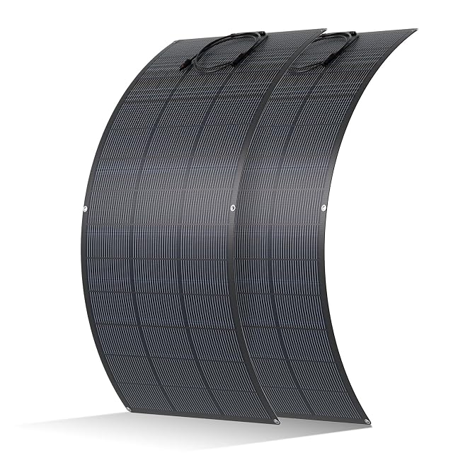 Paneles solares flexibles ECO-WORTHY de 200 W en negro sobre una superficie curva
