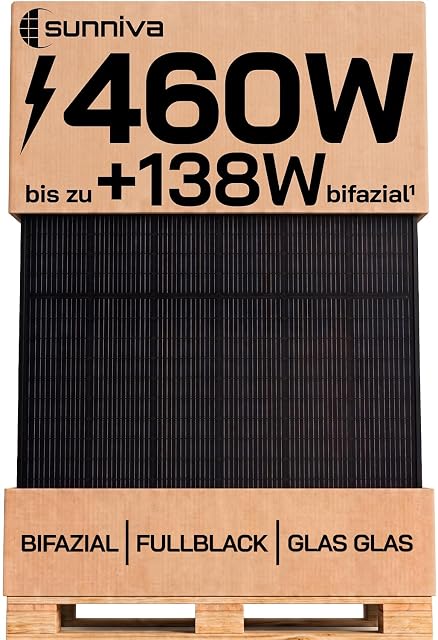 Módulo solar bifacial vidrio-vidrio SUNNIVA de 460 W todo negro