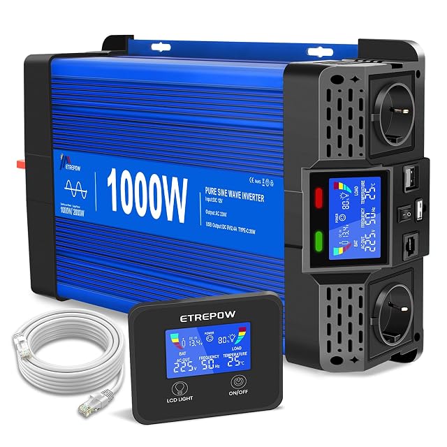 Inversor de onda senoidal pura ETREPOW de 1000 W con su mando a distancia