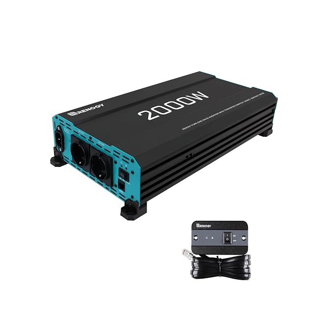 Inversor de onda senoidal pura Renogy de 2000 W con dos tomas europeas