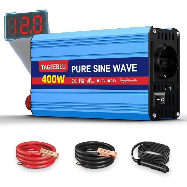 Inversor de onda senoidal pura TAGEEBLU de 400 W con pantalla digital