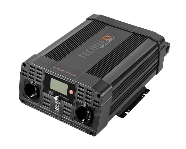 Inversor de onda senoidal pura Technaxx de 2000 W con dos tomas Schuko y pantalla LCD