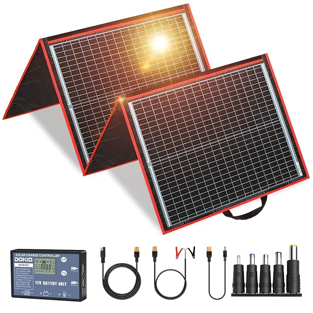 Panel solar plegable DOKIO de 160 W con su regulador de carga