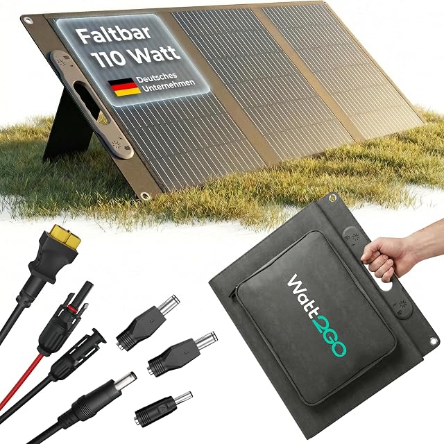 Panel solar plegable Watt2Go de 110 W con su funda de transporte
