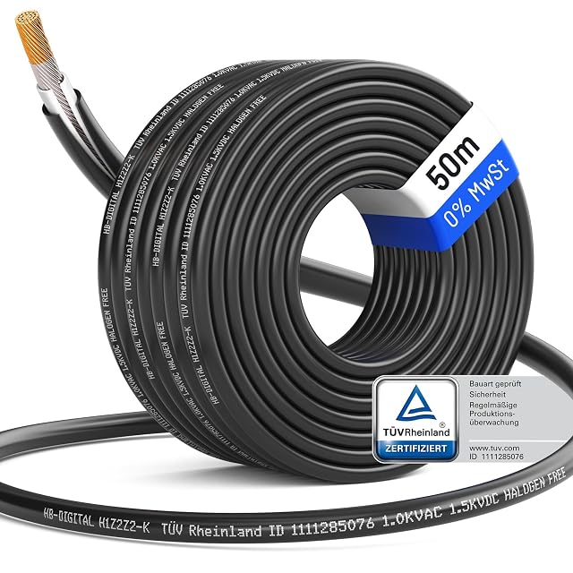 Bobina de 50 m de cable solar H1Z2Z2-K de 6 mm² HB-DIGITAL