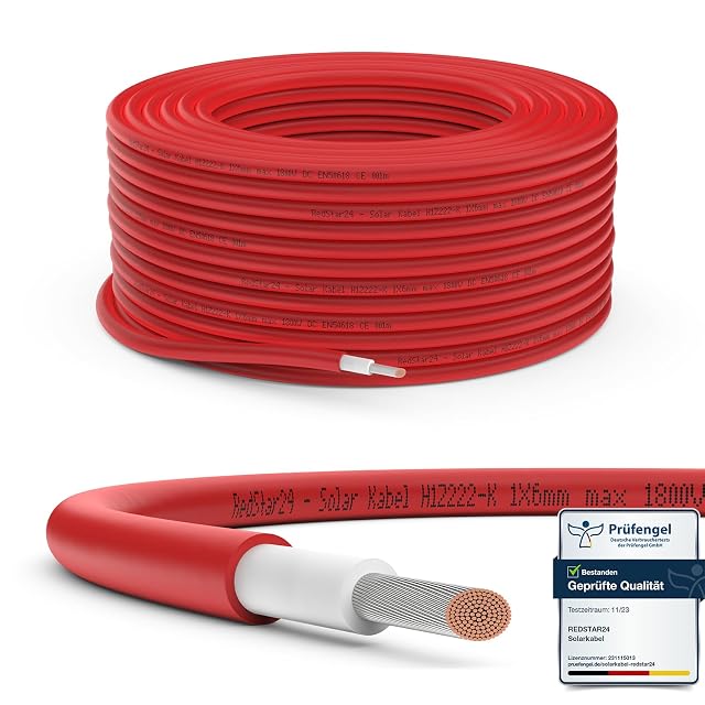 Bobina de 50 m de cable solar rojo de 6 mm² RedStar24