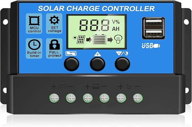 Regulador solar PWM Depvko de 30 A con pantalla LCD y temporizador