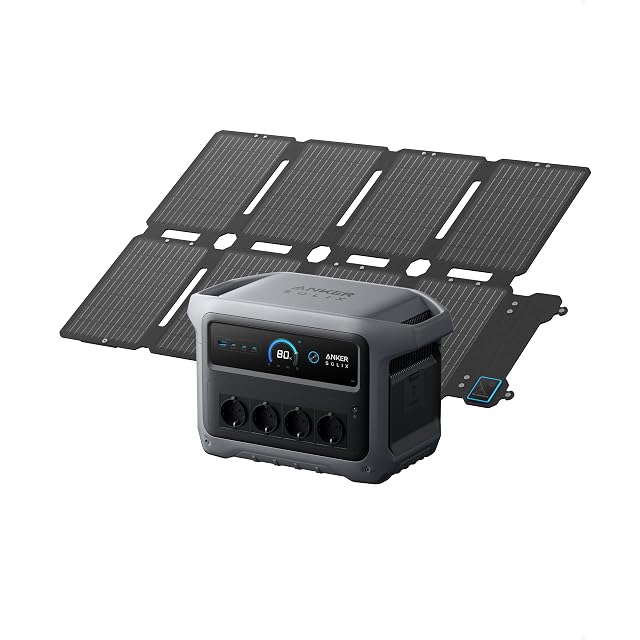 Estación Anker SOLIX C1000 Gen 2 con un panel solar plegable de 100 W desplegado detrás
