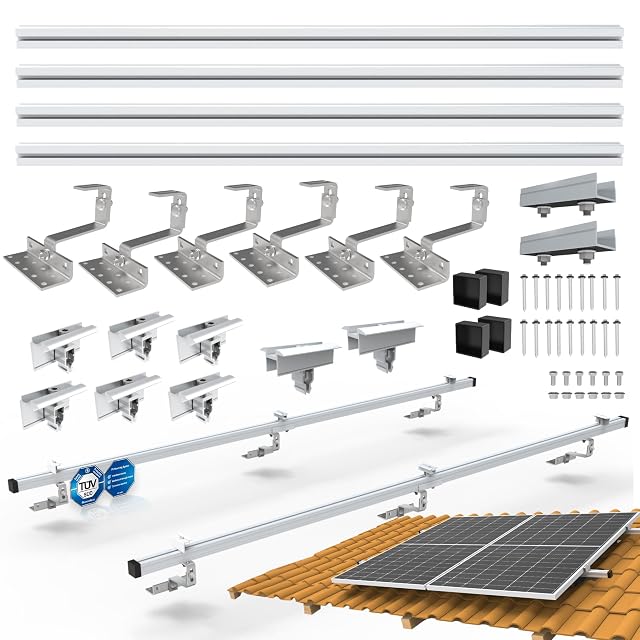 Kit de montaje solar para cubierta de teja NuaSol con ganchos de tejado y carriles