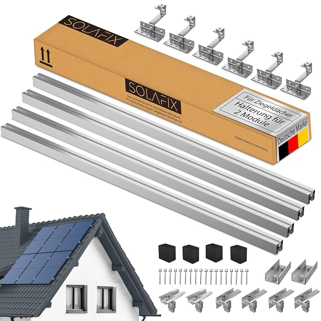 Kit de montaje para cubierta de teja SOLAFIX con ganchos de tejado inoxidables y carriles