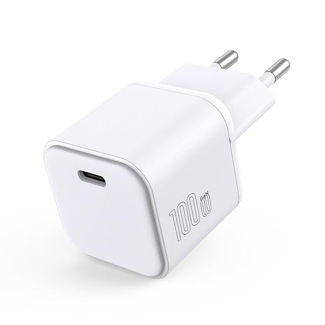 Cargador USB-C GaN Mukiya de 100 W con clavija plana abatible