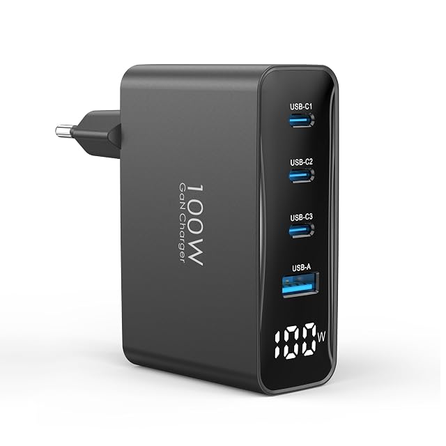 Cargador GaN TOPADRE de 100 W con cuatro puertos y pantalla LED