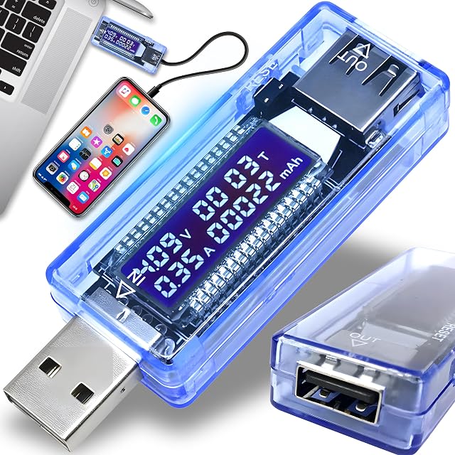 Vatímetro USB Retoo con pantalla LCD que muestra tensión y corriente