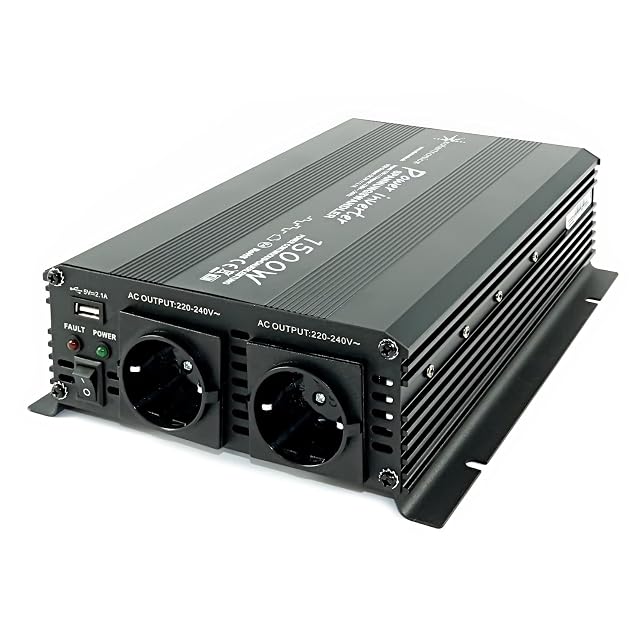 Convertidor de tensión solartronics NM1500 negro con sus cables de batería
