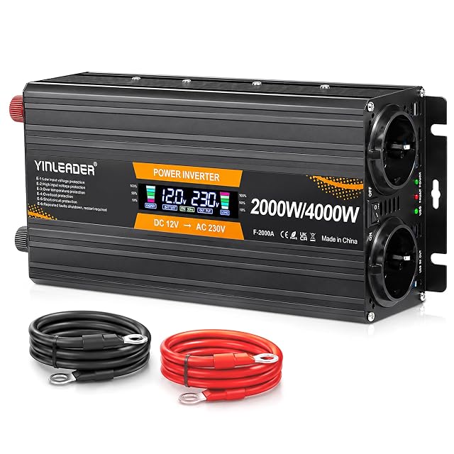 Convertidor de tensión Yinleader de 2000 W con pantalla LCD y dos tomas EU